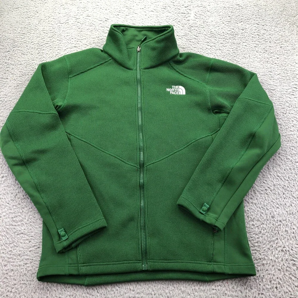 The North Face Jacket Mens Small Green Fleece Full Zip Stand Collar Hiking Top